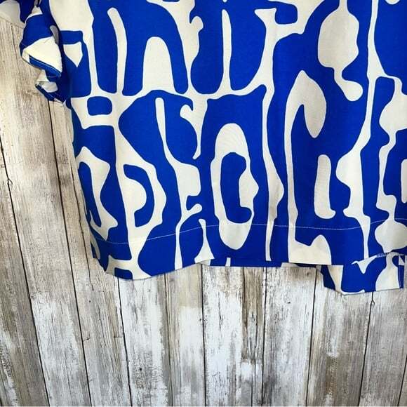 Umgee Can’t Wait Saphire Blue Abstract Ruffle Sleeve Blouse - Picture 3 of 6